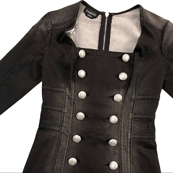 bebe Gray Denim Military Mini Dress - Picture 5 of 13